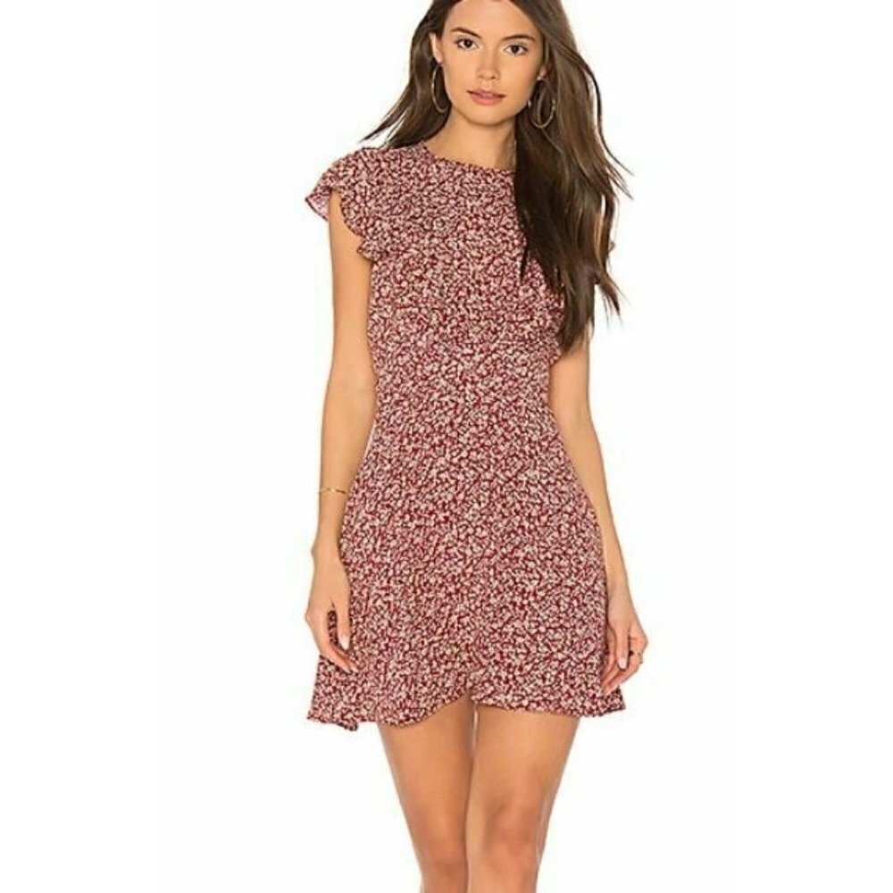 New Flynne Skye Remi Red Floral Mini Dress Ruffles